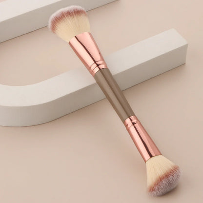 Single Dual-Ended Beauty Brush, Round Blush Brush + Large Powder Brush Soft Bristle Facial Makeup Tool
