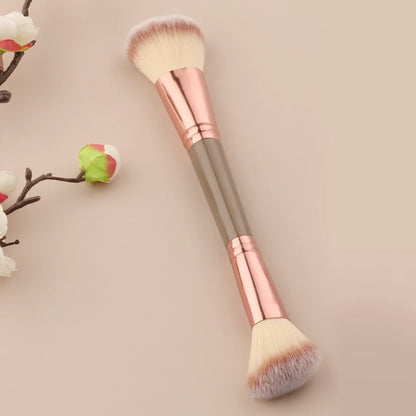 Single Dual-Ended Beauty Brush, Round Blush Brush + Large Powder Brush Soft Bristle Facial Makeup Tool